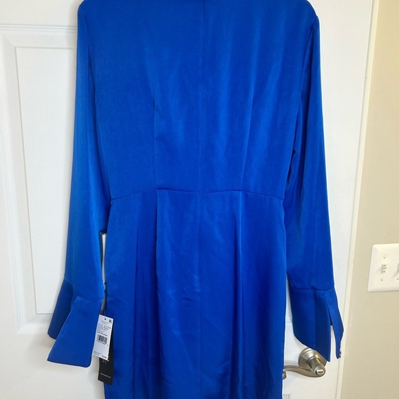 ADRIANNA PAPELL faux SATIN WRAP DRESS WITH LONG SLEEVES dark blue size 8 NWT - Picture 13 of 16